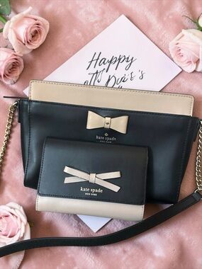 Kate Spade Kirk Place Black & Warm Beige Crossbody & Wallet Set